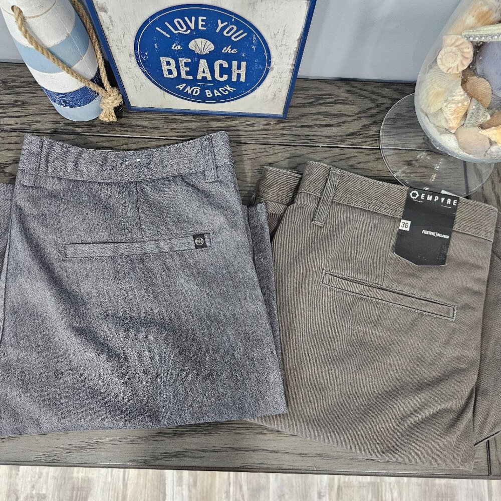 Empyre & Freeworld Mens Chino Shorts Grey Flat Front 36